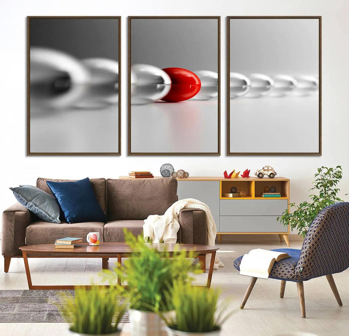 Large Wall Art Red Ball in Gray Balls Canvas Art Print Large