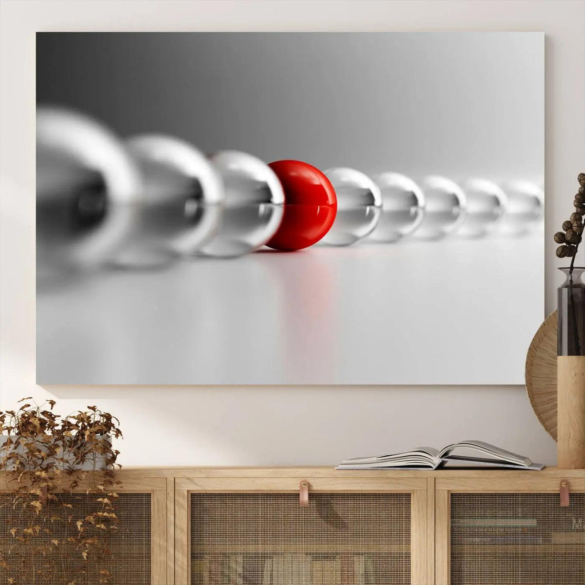 Large Wall Art Red Ball in Gray Balls Canvas Art Print Large