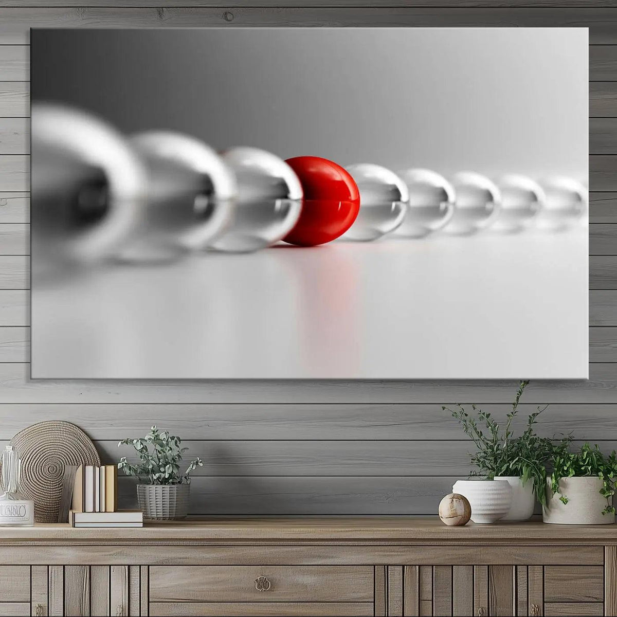 Large Wall Art Red Ball in Gray Balls Canvas Art Print Large