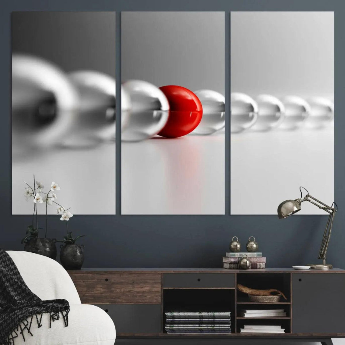 Large Wall Art Red Ball in Gray Balls Canvas Art Print Large