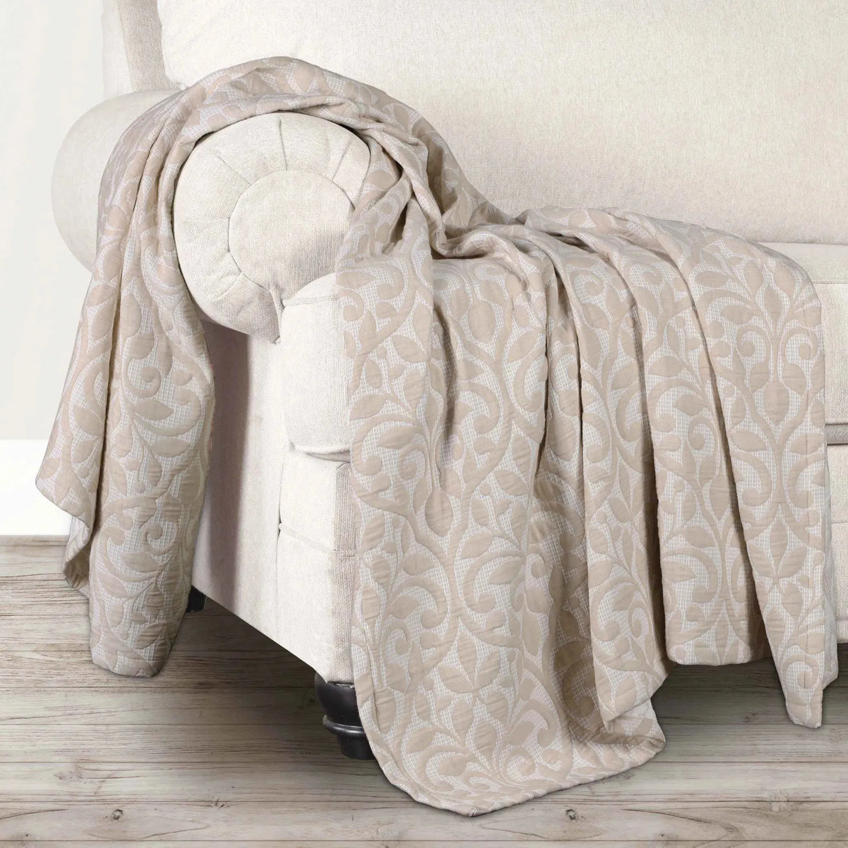 Vineyard Cotton Blend Medium Weight Matelasse Floral Scroll Coverlet - Coverlet by Superior Brand