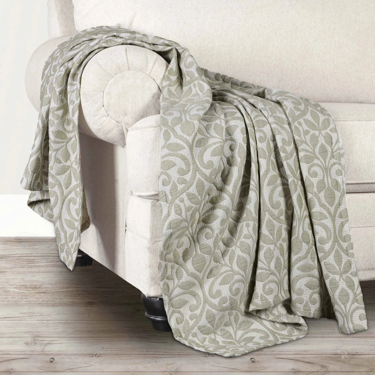 Vineyard Cotton Blend Medium Weight Matelasse Floral Scroll Coverlet - Coverlet by Superior Brand