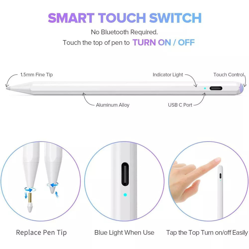 Link Stylus Pen For Apple iPad 9th & 10th Generation 2x Fast Charge 2018-2024 iPad Pro11&12.9 iPad Air 3/4/5 iPad 6-10 iPad Mini 5/6 Gen - White