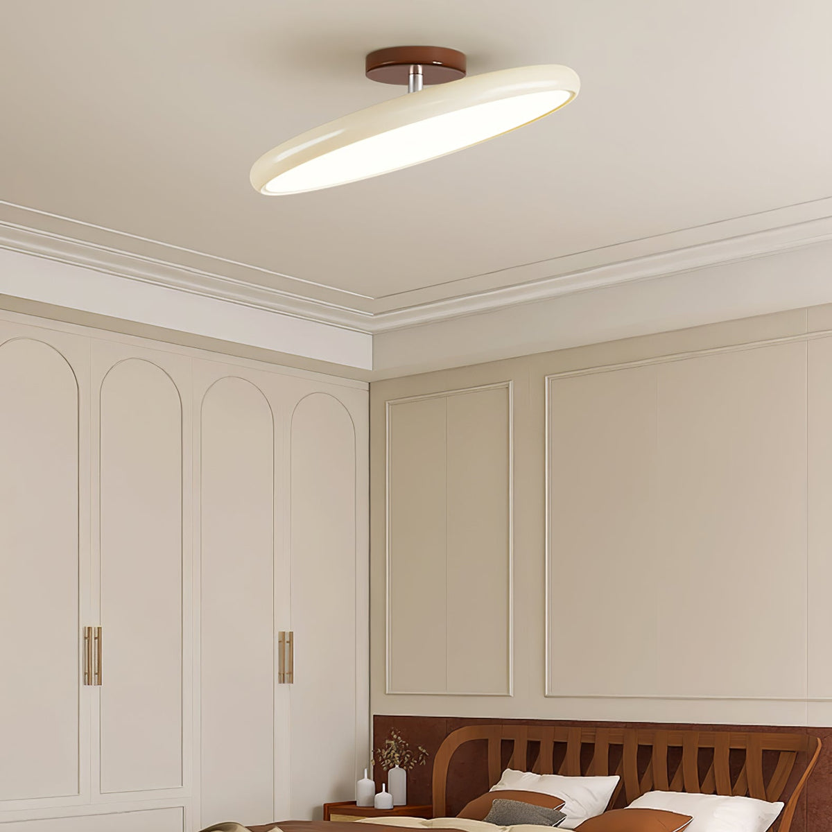 Orbitra | Flush Mount LED Ceiling Light with Swivel Arm, Dimmable Beige or Green Fixture