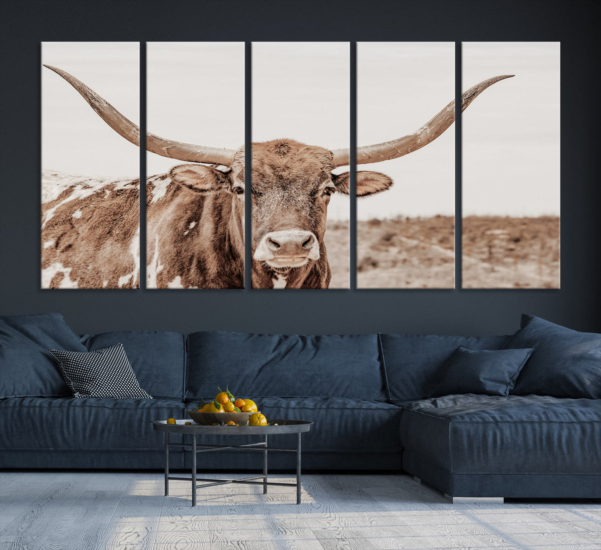 Longhorn Bull Wall Art Canvas Print – Framed Rustic Cow
