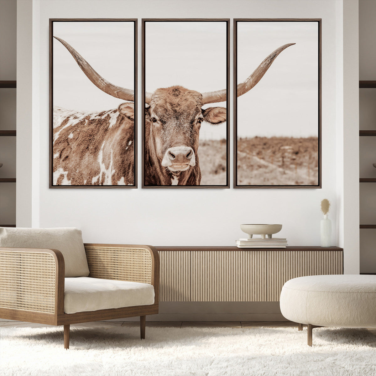 Longhorn Bull Wall Art Canvas Print – Framed Rustic Cow