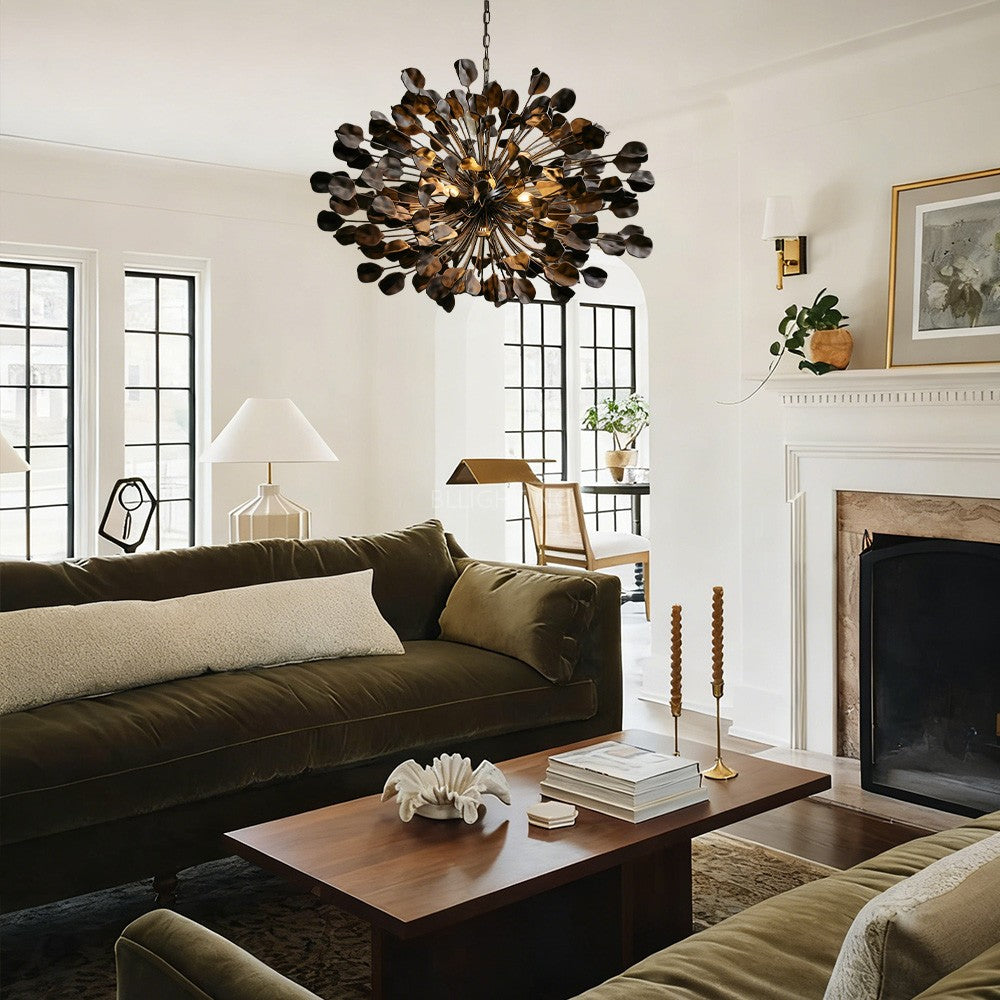 Modern Ceramic Leaf Chandelier Brass