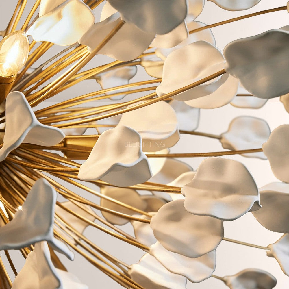 Modern Ceramic Leaf Chandelier Brass