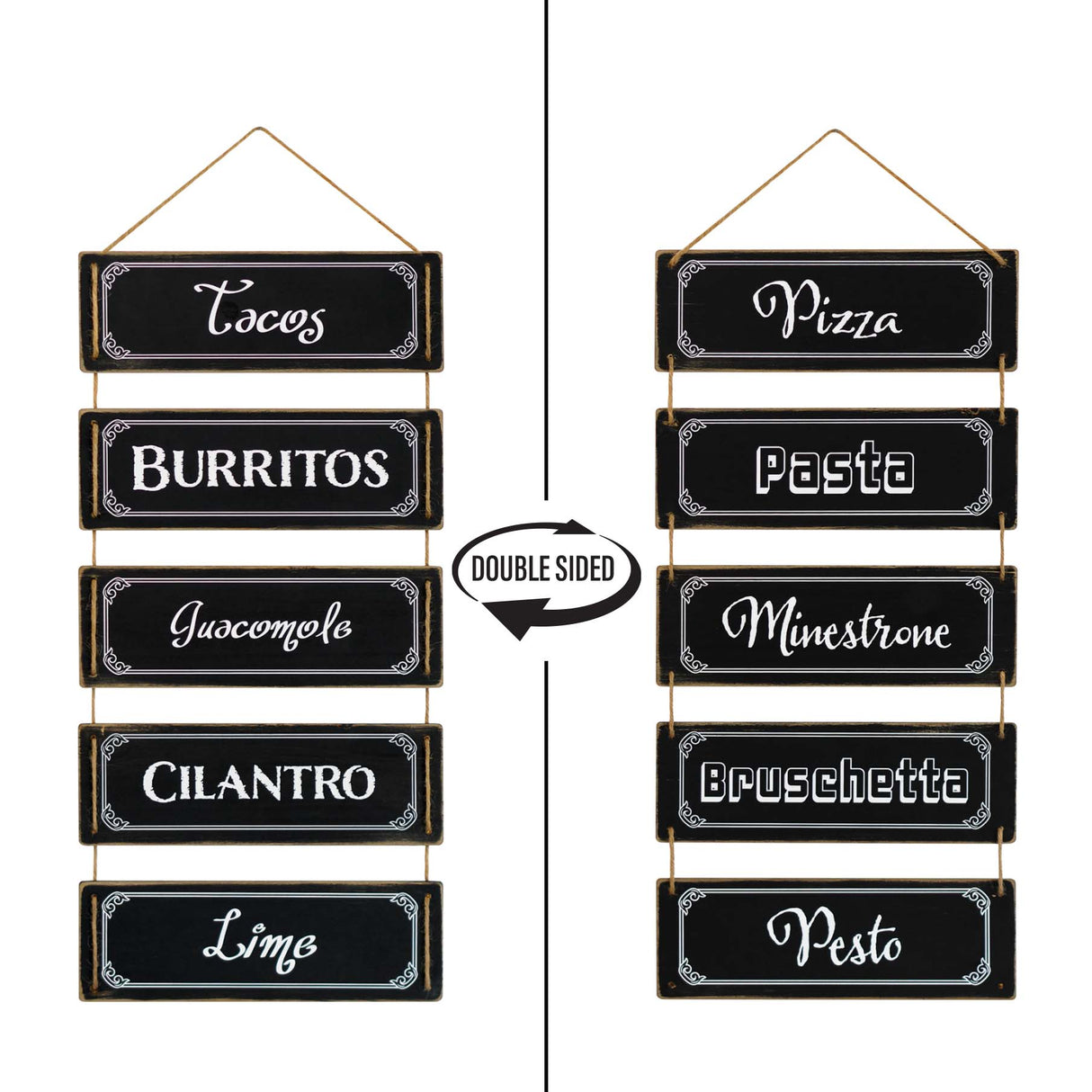 5 panels black reversible hanging wood wall sign decor - black