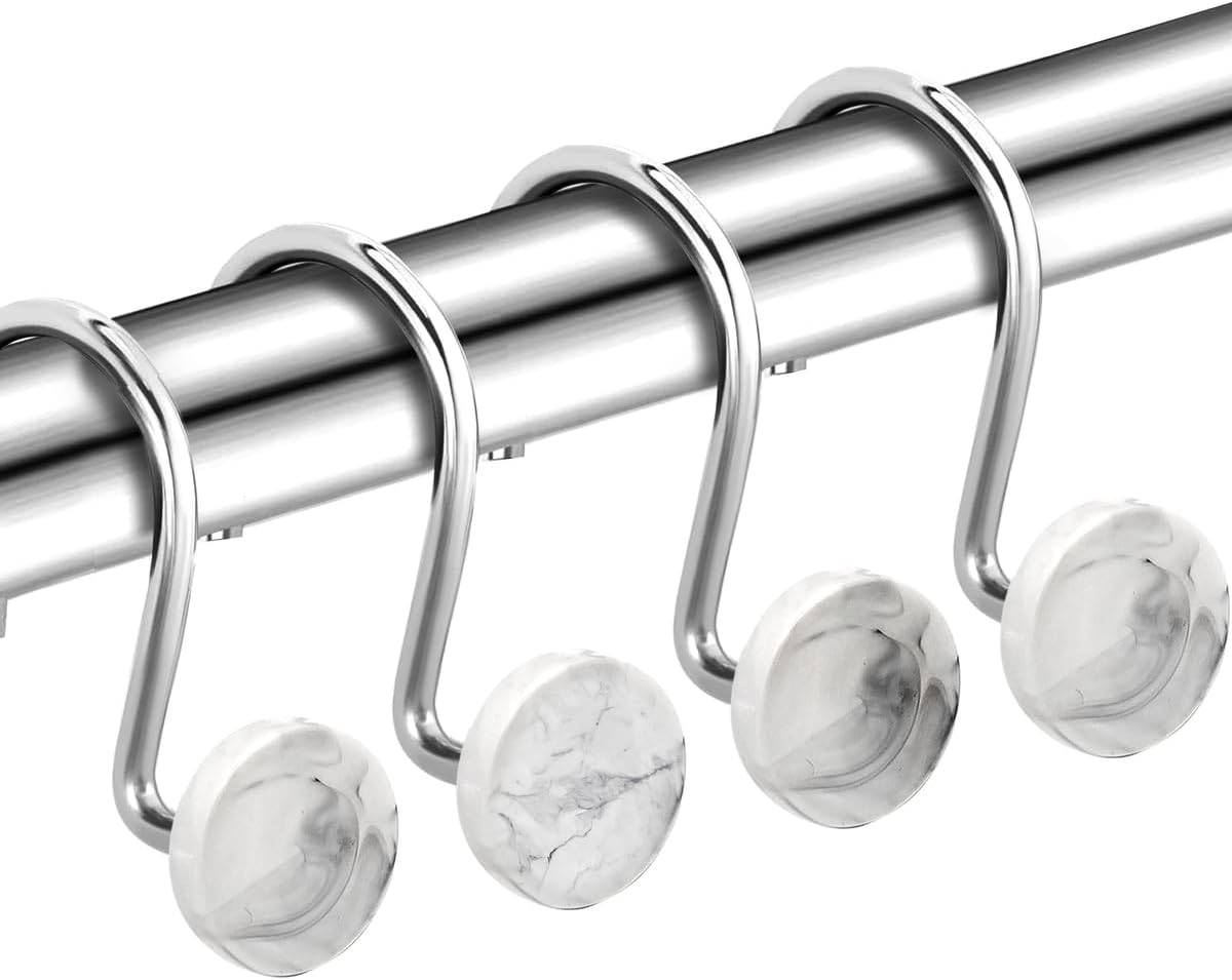 Set of 12 Rust Resistant Shower Curtain Hooks - 6 Designs