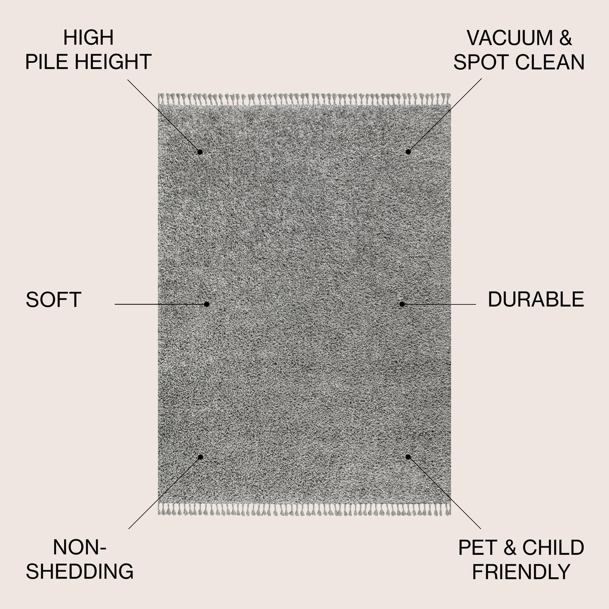 Mercer Shag Plush Tassel Area Rug 3x5 Charcoal