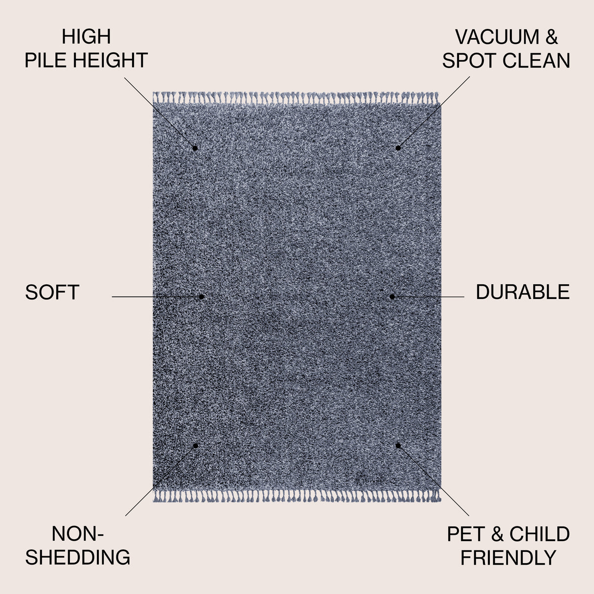 Mercer Shag Plush Tassel Area Rug 3x5 Charcoal