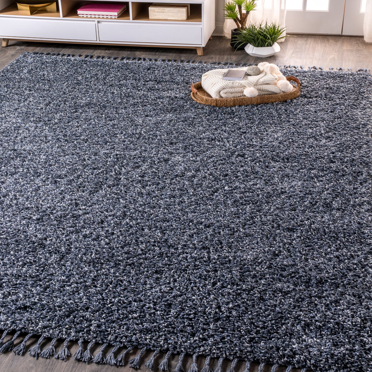 Mercer Shag Plush Tassel Area Rug 3x5 Charcoal