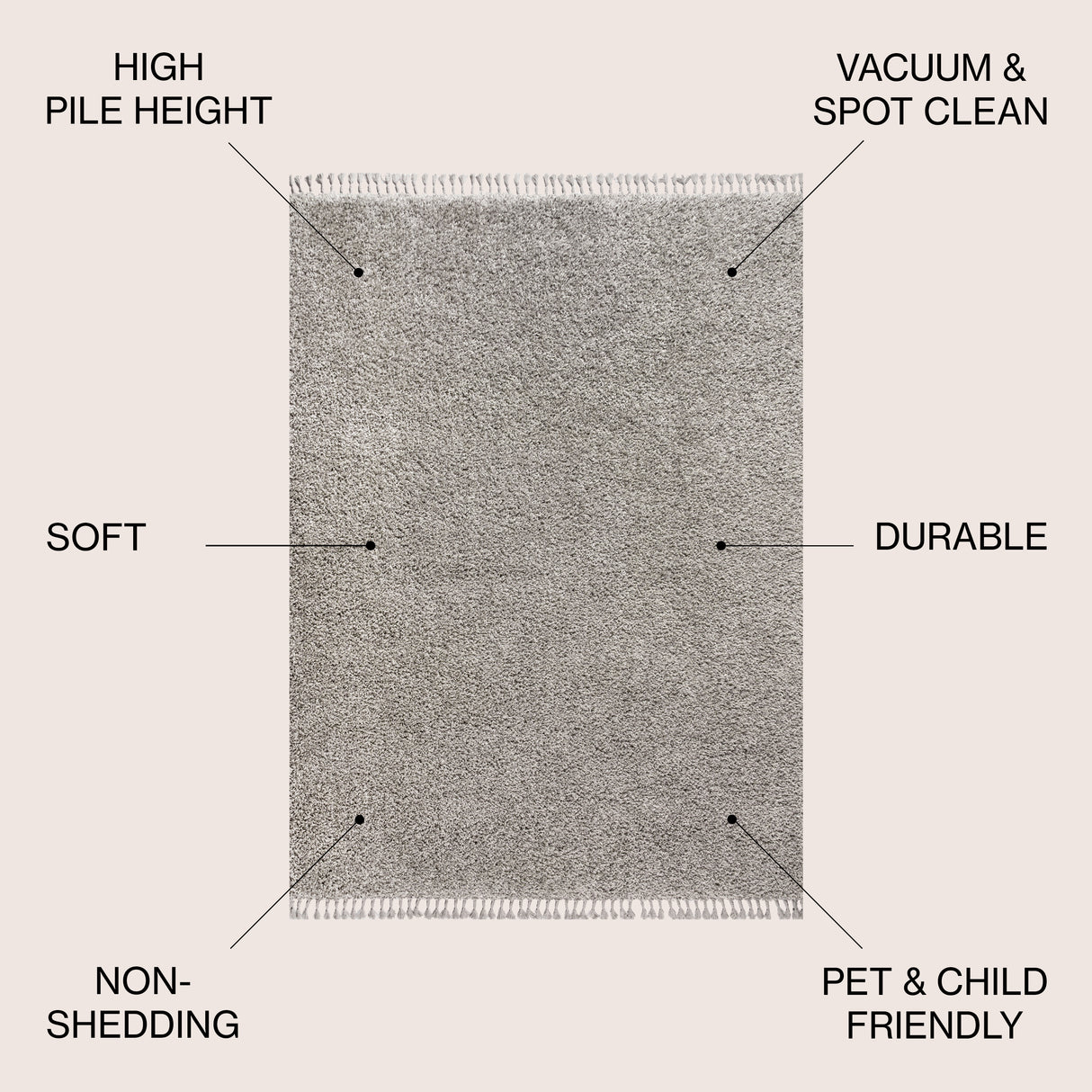 Mercer Shag Plush Tassel Area Rug 3x5 Charcoal
