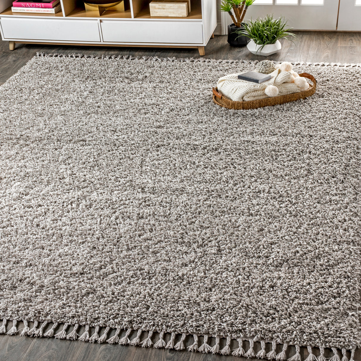 Mercer Shag Plush Tassel Area Rug 3x5 Charcoal