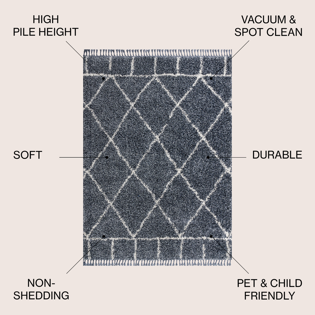 Mercer Shag Plush Tassel Moroccan Geometric Trellis Area Rug