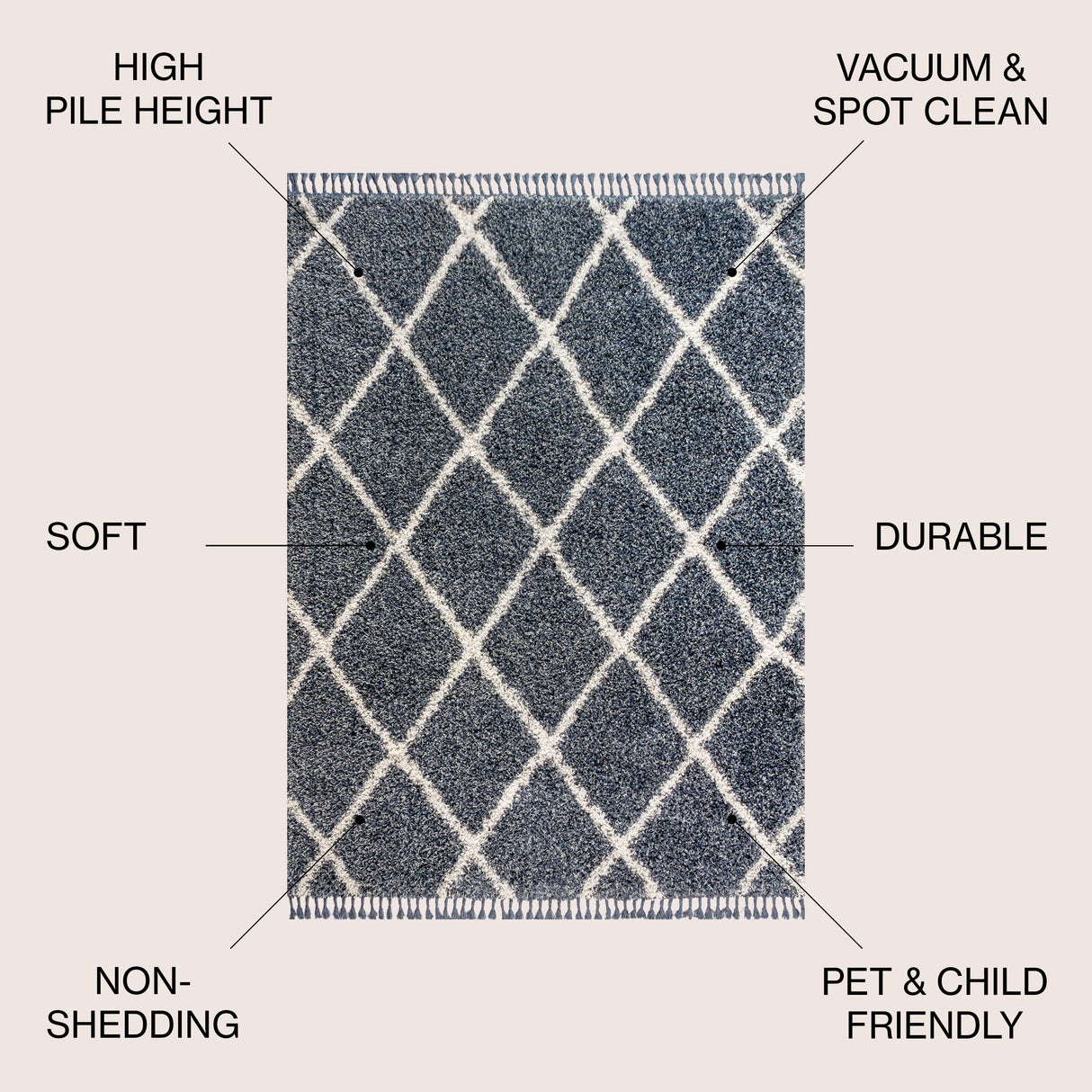 Mercer Shag Plush Tassel Moroccan Trellis Area Rug