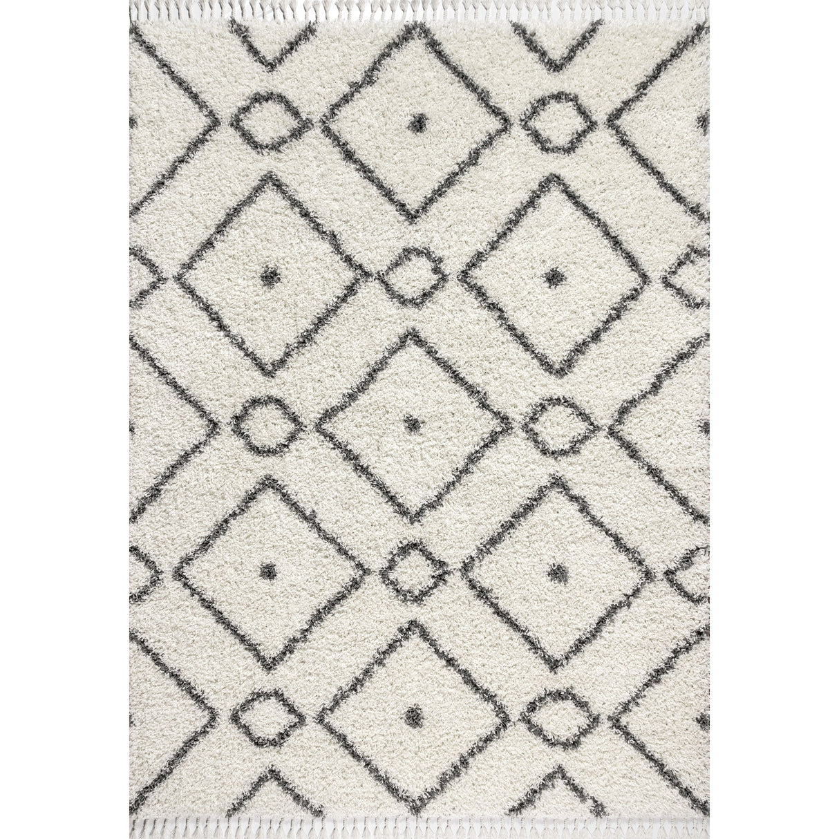 Mercer Shag Plush Tassel Moroccan Diamond Area Rug
