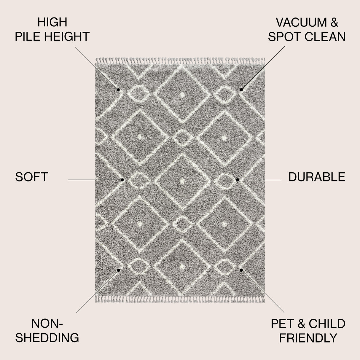 Mercer Shag Plush Tassel Moroccan Diamond Area Rug