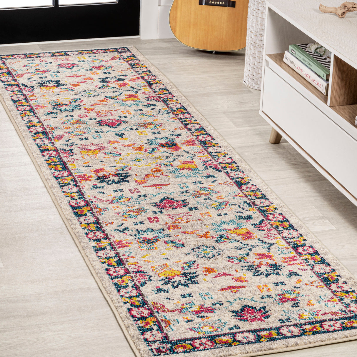 Beige-Modern-Persian-Boho-Floral-Runner-Rug-Runner-Rugs
