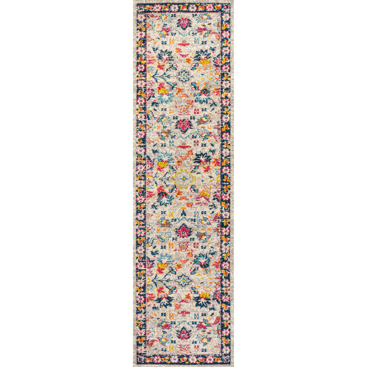Beige Modern Persian Boho Floral Runner Rug