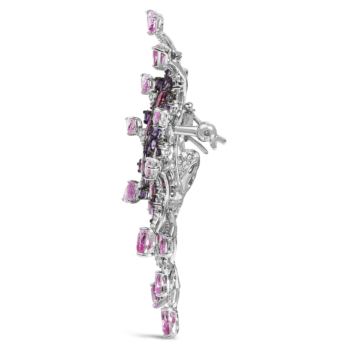 18K White Gold 1.00 Cttw Diamond, Ruby Sapphire, and Amethyst Mixed Gemstone Butterfly Brooch Pin (G-H Color, VS1-VS2 Clarity)