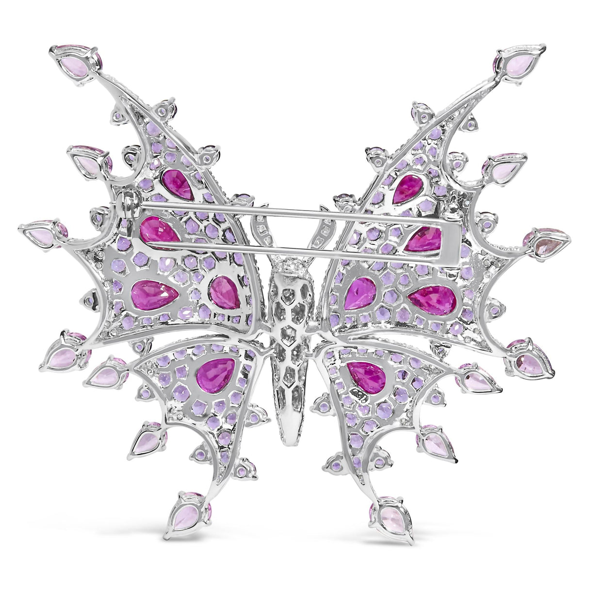 18K White Gold 1.00 Cttw Diamond, Ruby Sapphire, and Amethyst Mixed Gemstone Butterfly Brooch Pin (G-H Color, VS1-VS2 Clarity)