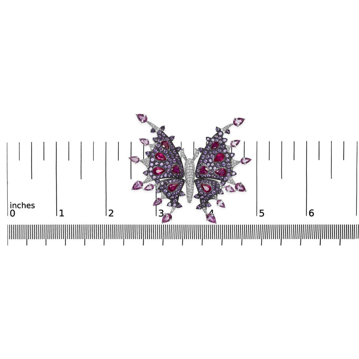 18K White Gold 1.00 Cttw Diamond, Ruby Sapphire, and Amethyst Mixed Gemstone Butterfly Brooch Pin (G-H Color, VS1-VS2 Clarity)