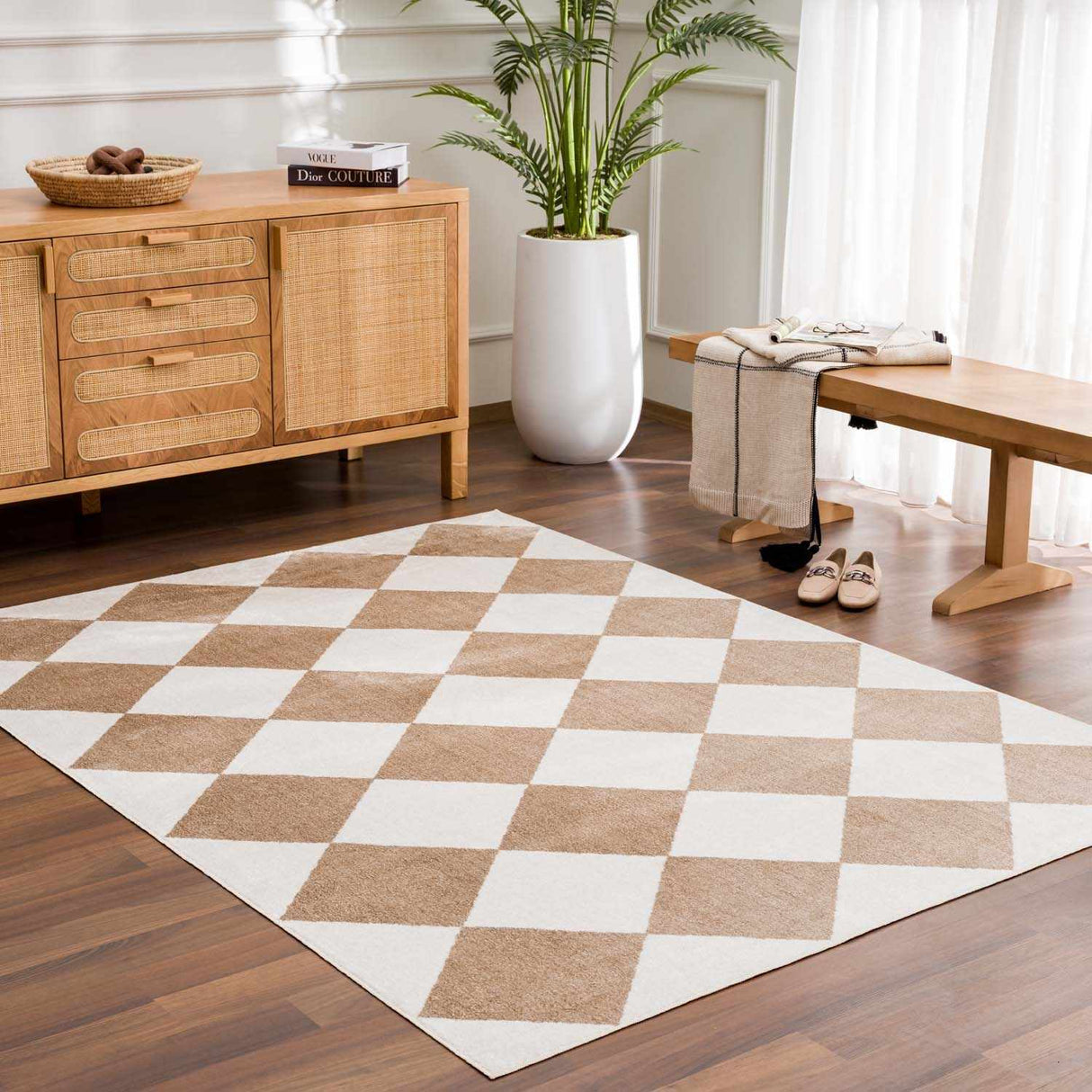 Ulric Brown Diamond Washable Area Rug
