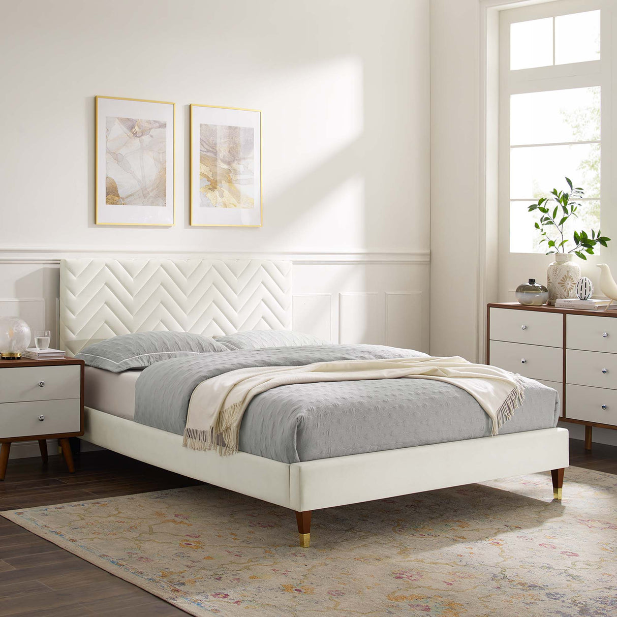 Leah Chevron Tufted Performance Velvet Queen Platform Bed by Modway
