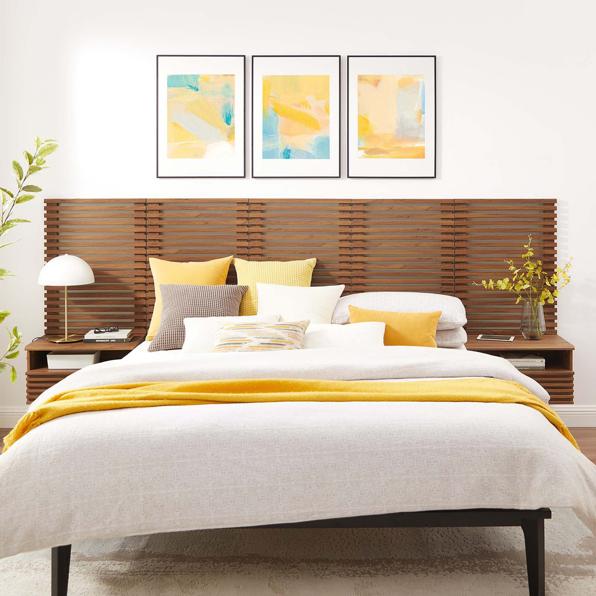 Render Wall Mount Queen Headboard and Modern Nightstands by Modway