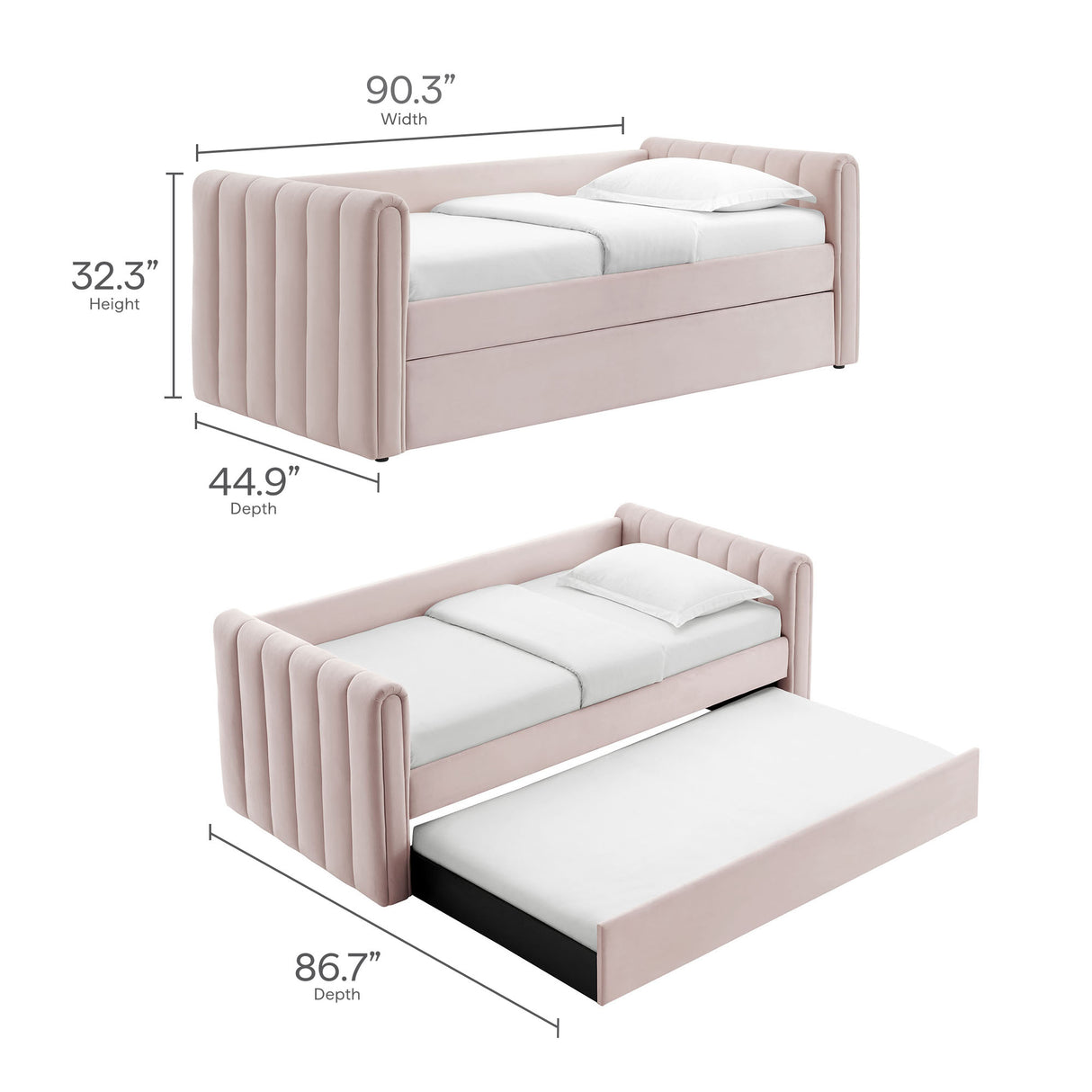 Veyla Channel Tufted Performance Velvet Twin Daybed With Trundle