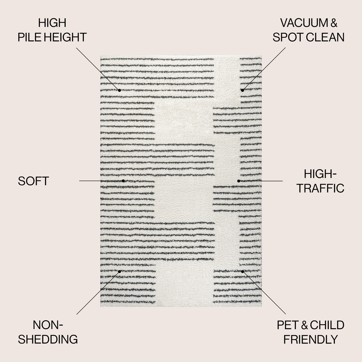 Petra Abstract Stripe Geometric Shag Area Rug