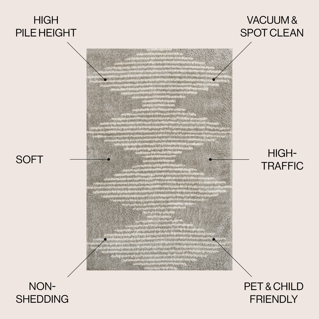 Elm Diamond Stripe Geometric Shag Area Rug