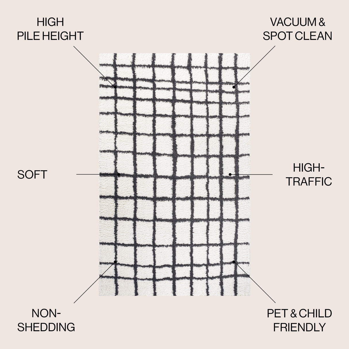 Arenal Geometric Grid Shag Area Rug