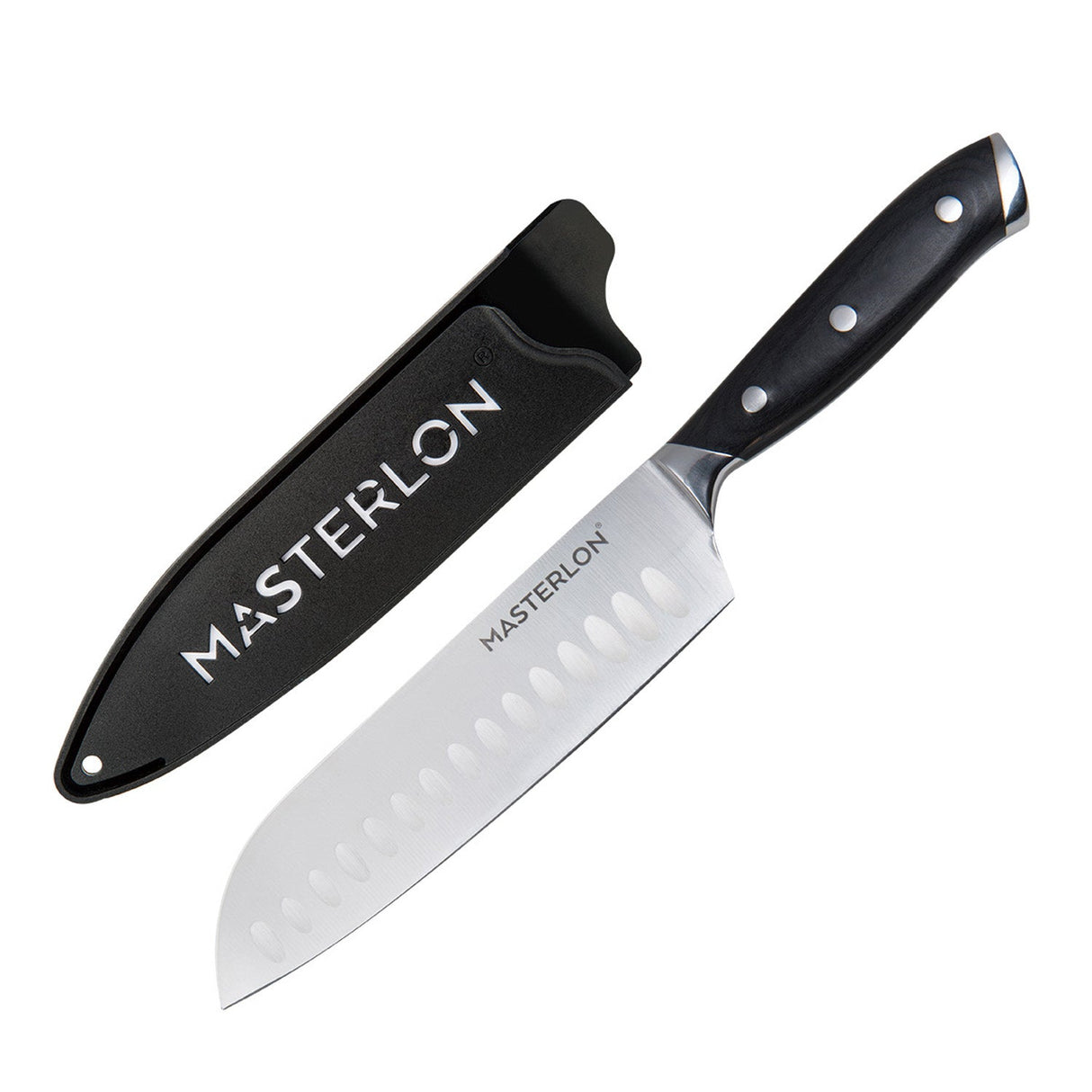 MASTERPAN Santoku Knife With Stainless Steel Blade & Cover, 7" (18cm)