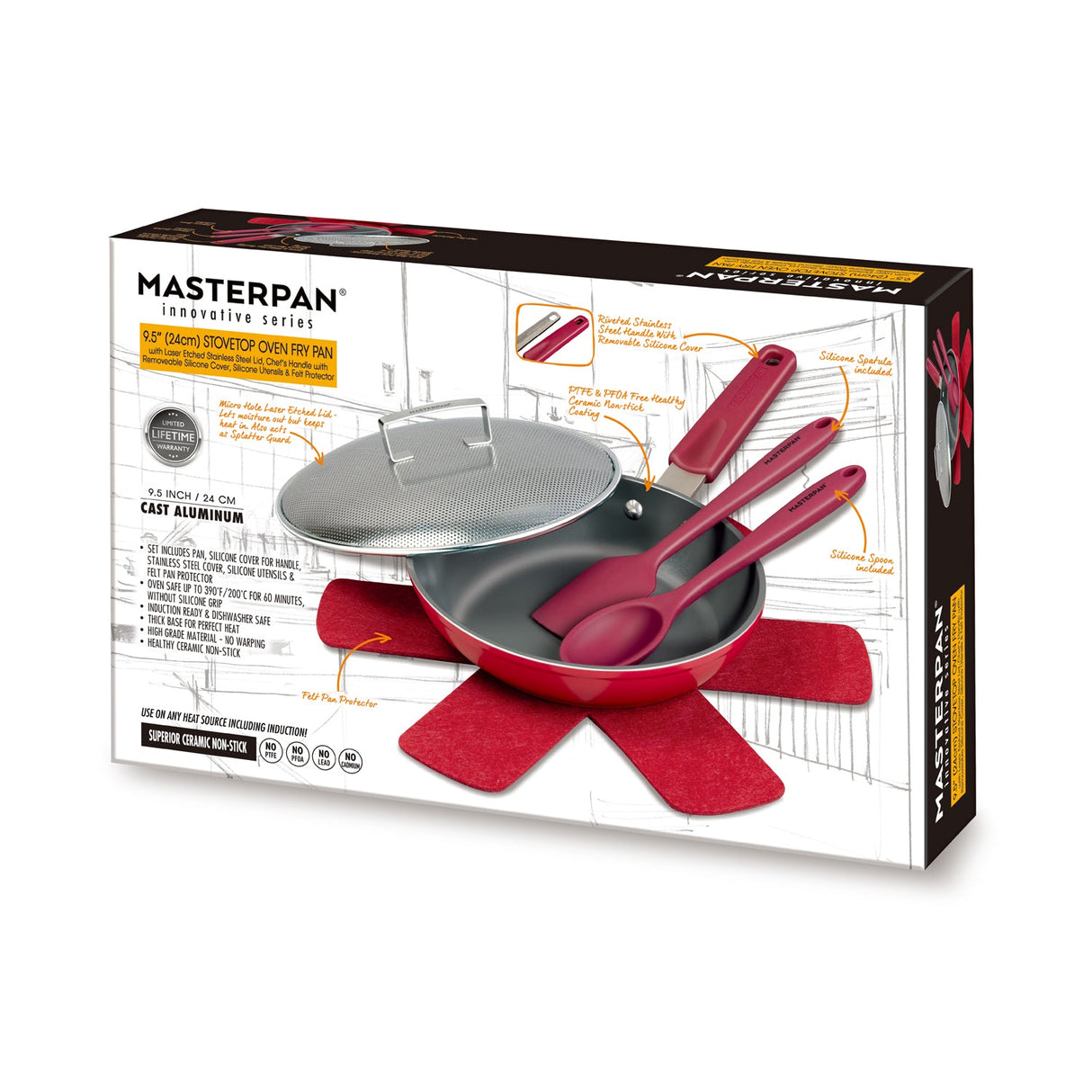 MASTERPAN Ceramic Nonstick Stovetop Oven Frypan & Skillet 9.5"