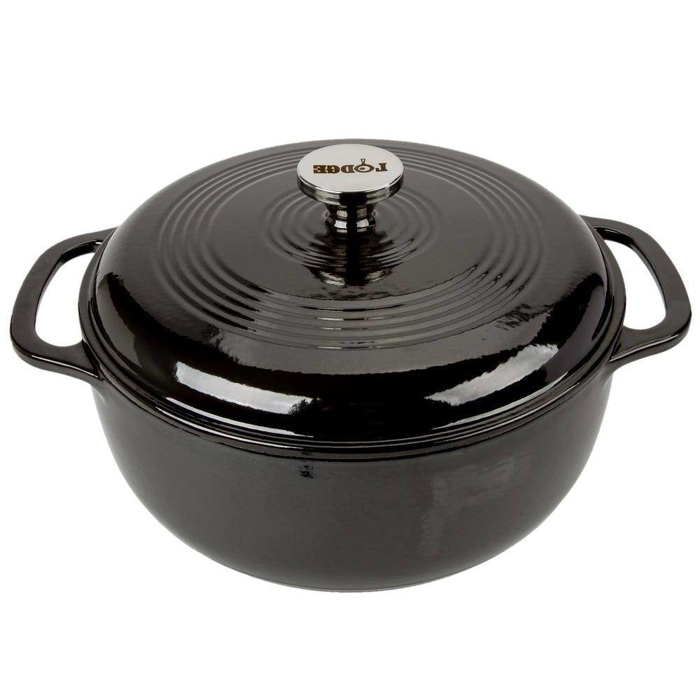 Round 6-Quart Black Enamel Cast Iron Dutch Oven with Lid