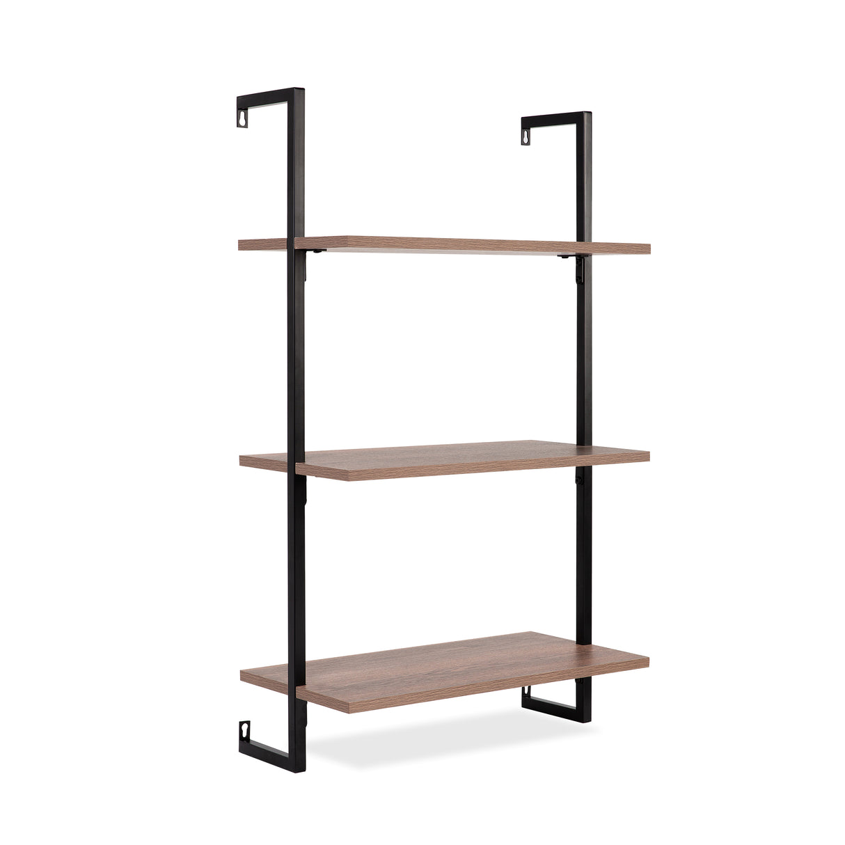 Madera Classic Industrial 3-Shelf Wood Wall-Mounted Open Ladder Bookcase with Metal Frame