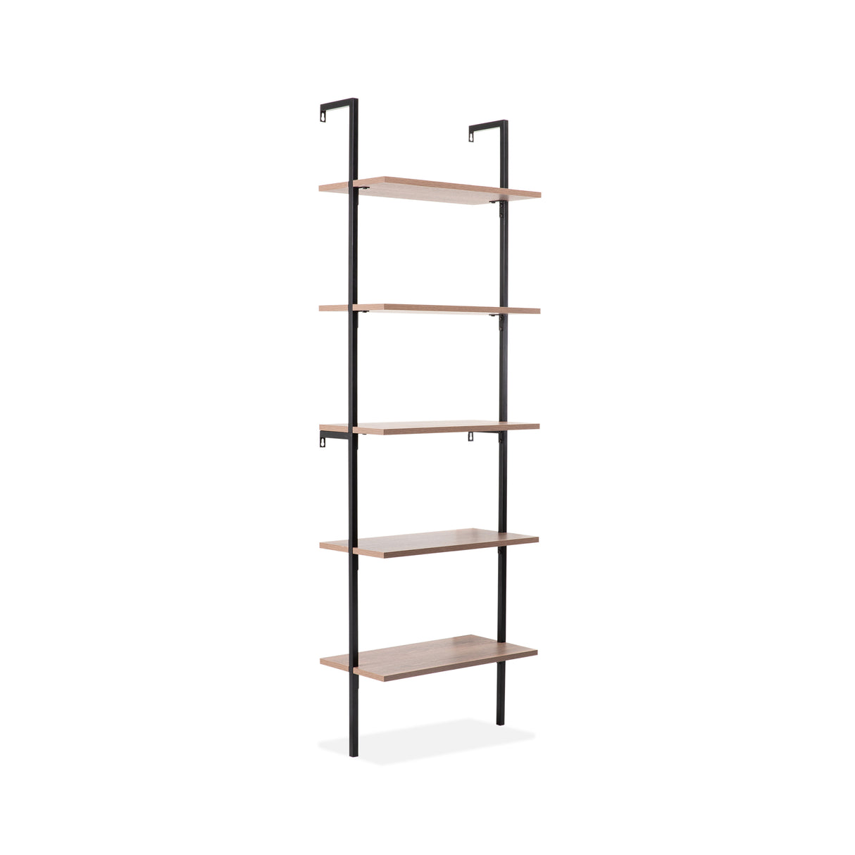 Madera Classic Industrial 5-Shelf Wood Wall-Mounted Open Ladder Bookcase with Metal Frame