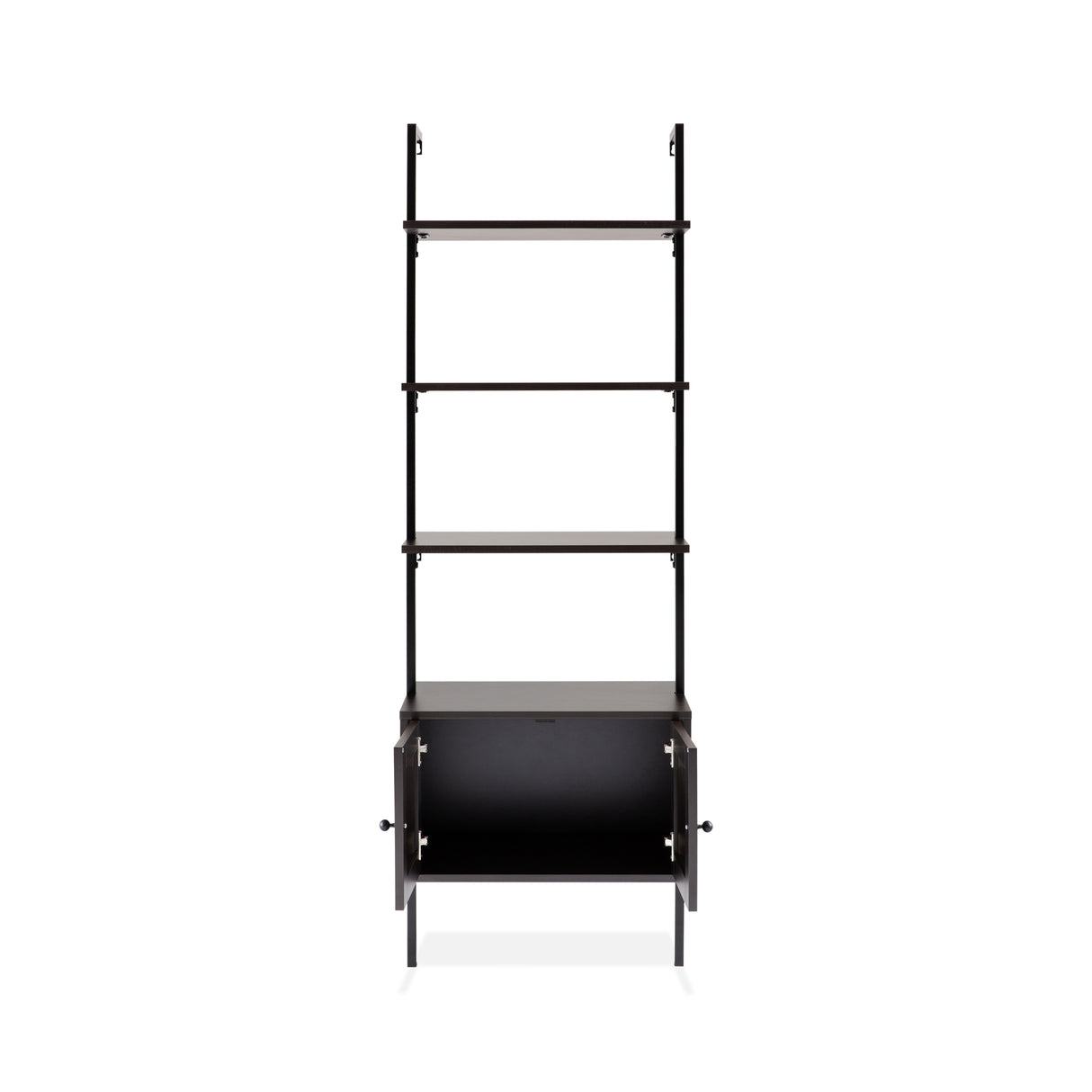 Tulare MidCentury Industrial 4-Shelf Wood Wall-Mounted Open Ladder Bookcase with Cabinet and Metal Frame