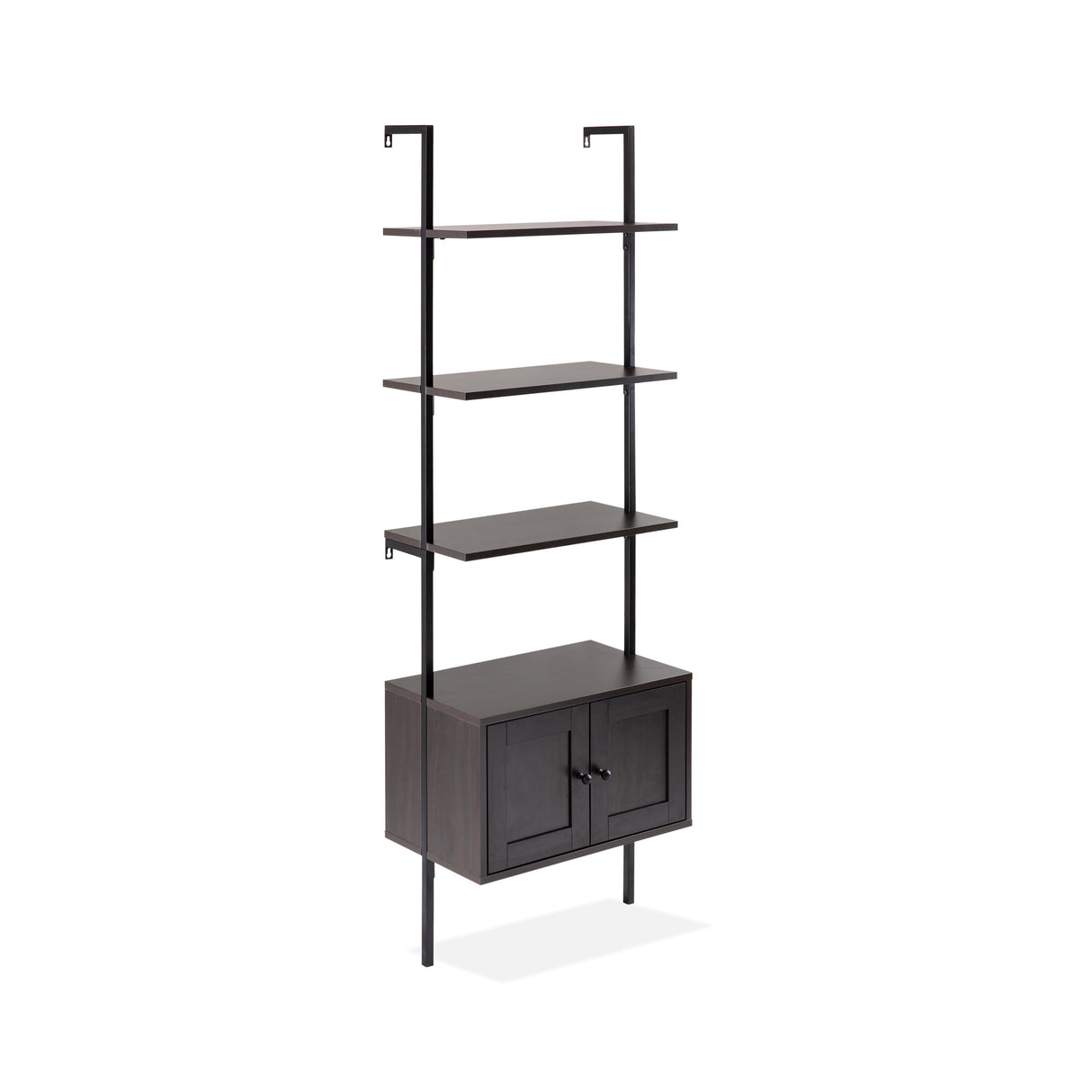 Tulare MidCentury Industrial 4-Shelf Wood Wall-Mounted Open Ladder Bookcase with Cabinet and Metal Frame