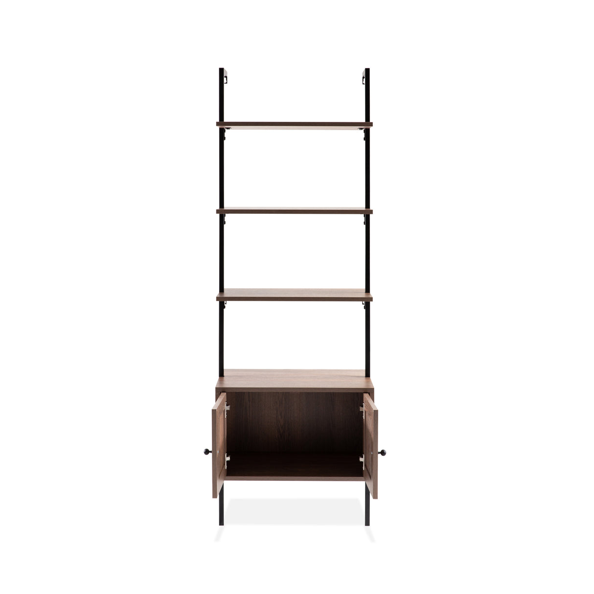 Tulare MidCentury Industrial 4-Shelf Wood Wall-Mounted Open Ladder Bookcase with Cabinet and Metal Frame