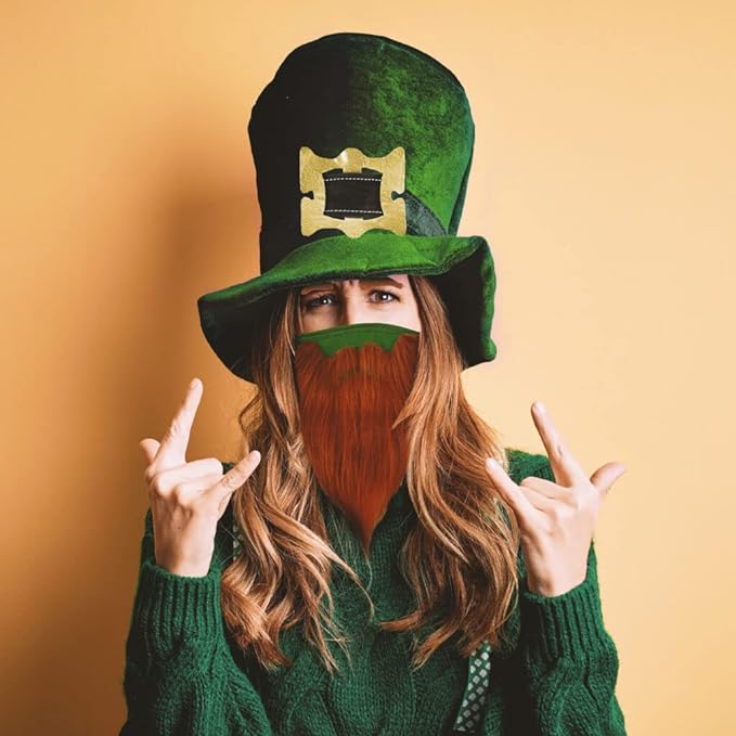 (2 Pack) Funny Bearded Leprechaun St Patricks Day Face Masks for Adults