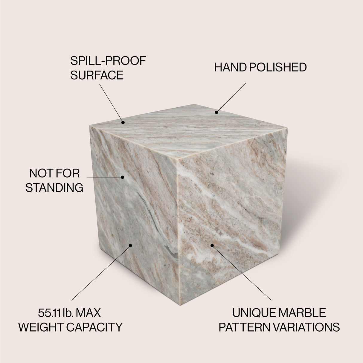 Felix Contemporary Natural Marble Handmade Cube End Table