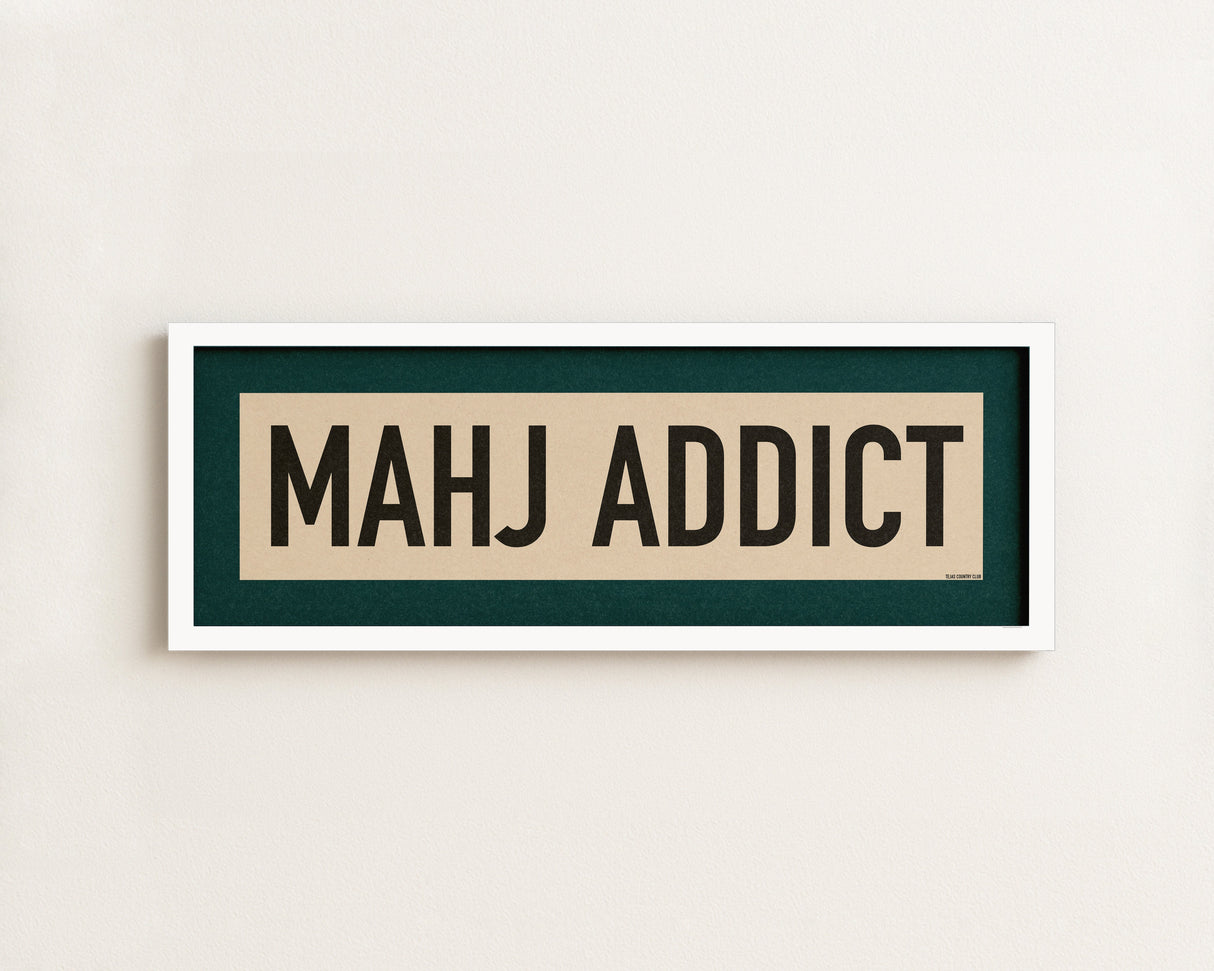 Framed Mahj Addict Mahjong Art Scroll Sign