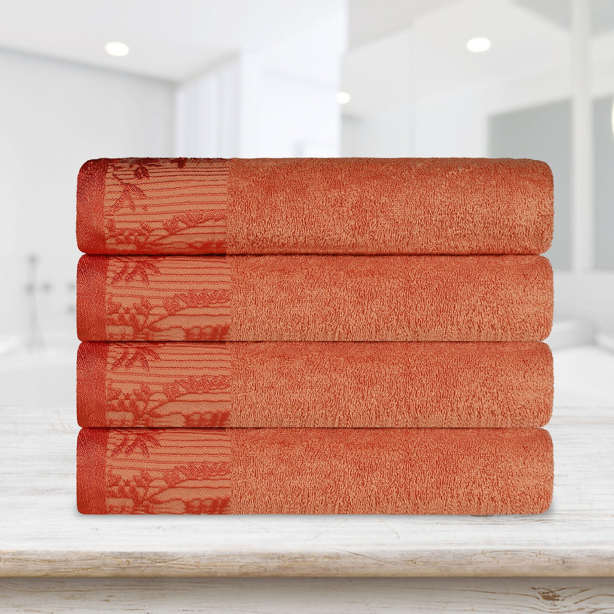 Cotton Floral Jacquard Border Bath Towel Set of 4 - Bath Towel by Superior Brand