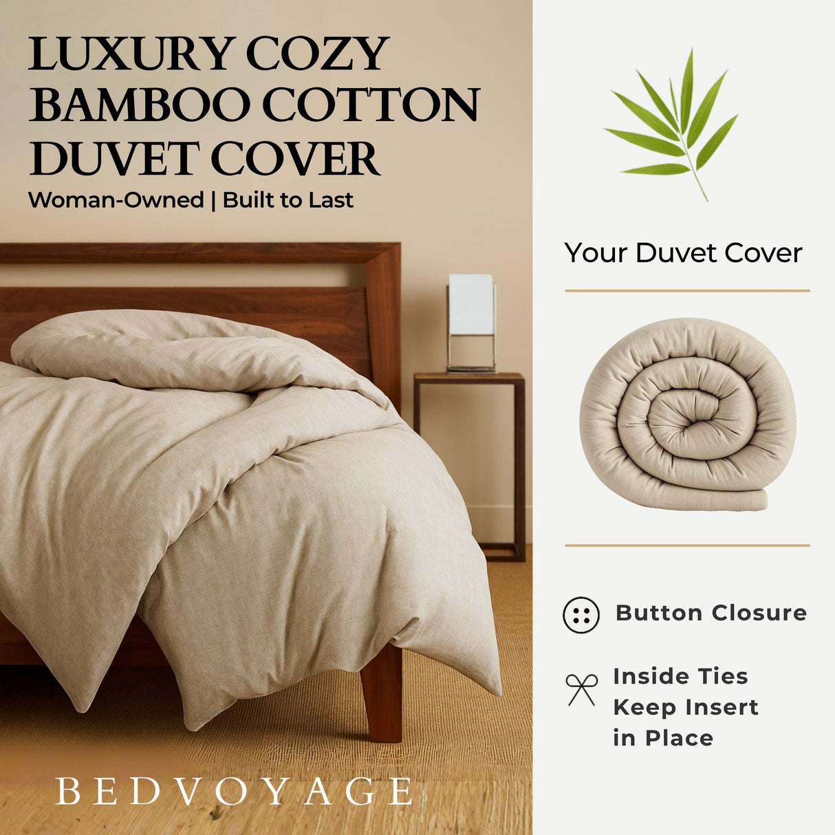 Bamboo Cotton Duvet Cover - Viscose from Bamboo + Cotton - Sand