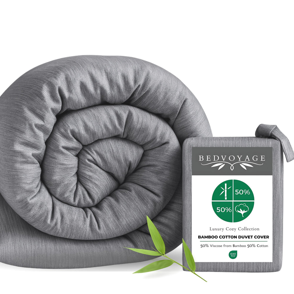 Bamboo Cotton Duvet Cover - Viscose from Bamboo + Cotton - Silver by BedVoyage