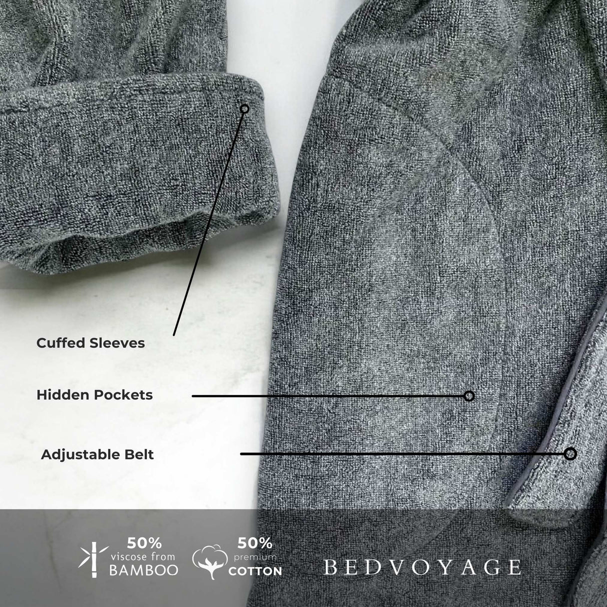 Bamboo Cotton Bath Robe - Viscose from Bamboo + Cotton - Charcoal by BedVoyage
